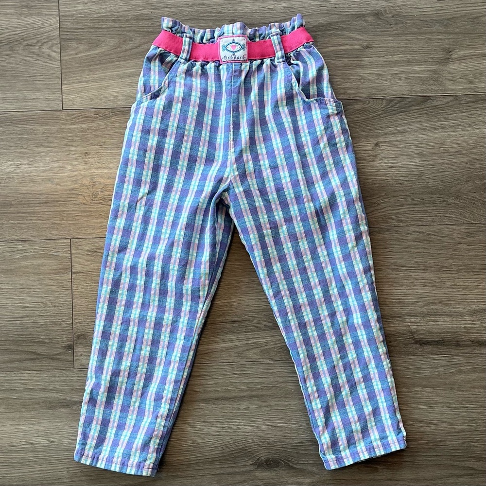 Vintage 80s Oshkosh B’gosh Pastel Plaid Girls Pants with Pink Accents Size 4
